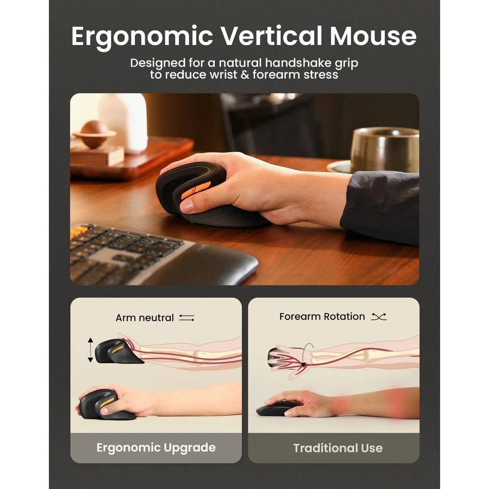 ProtoArc EM11 NL Wireless Vertical Ergonomic Mouse Bluetooth 2.4G Rechargeable